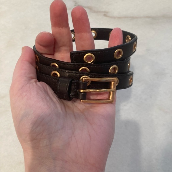 Prada Black Leather Belt with Gold Eyelets main image 14